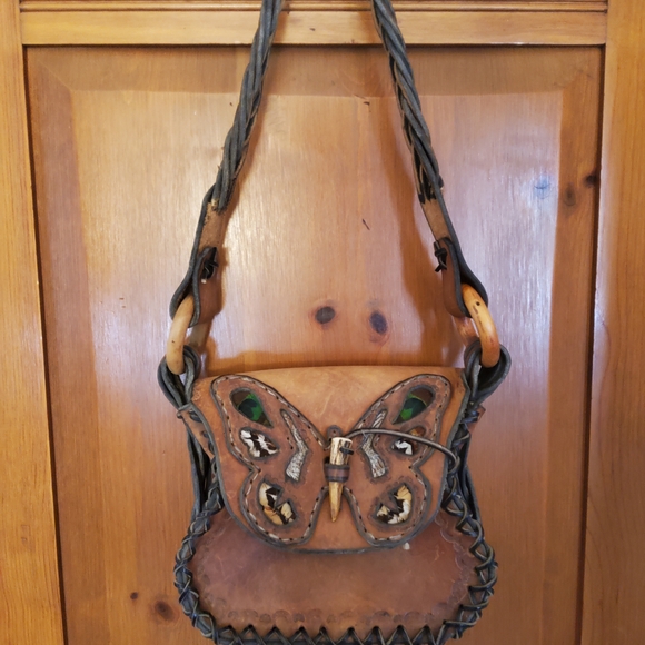 Vintage Handtooled Leather HandBag with Butterfly 70s - Picture 16 of 16